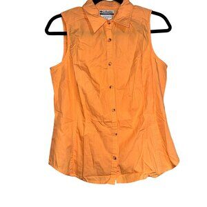 Columbia Womens Orange Button-Up Sleeveless Cotton Shirt Size S Lightweight Summ